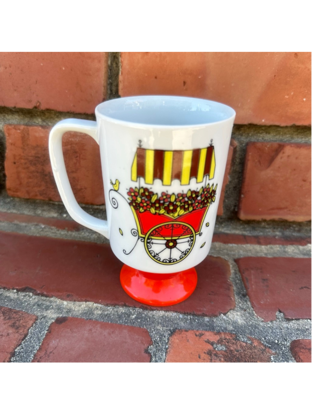 Vintage 1970s Renior Numbered Footed Coffee Mug - Retro Flower Cart / Vendor Wag